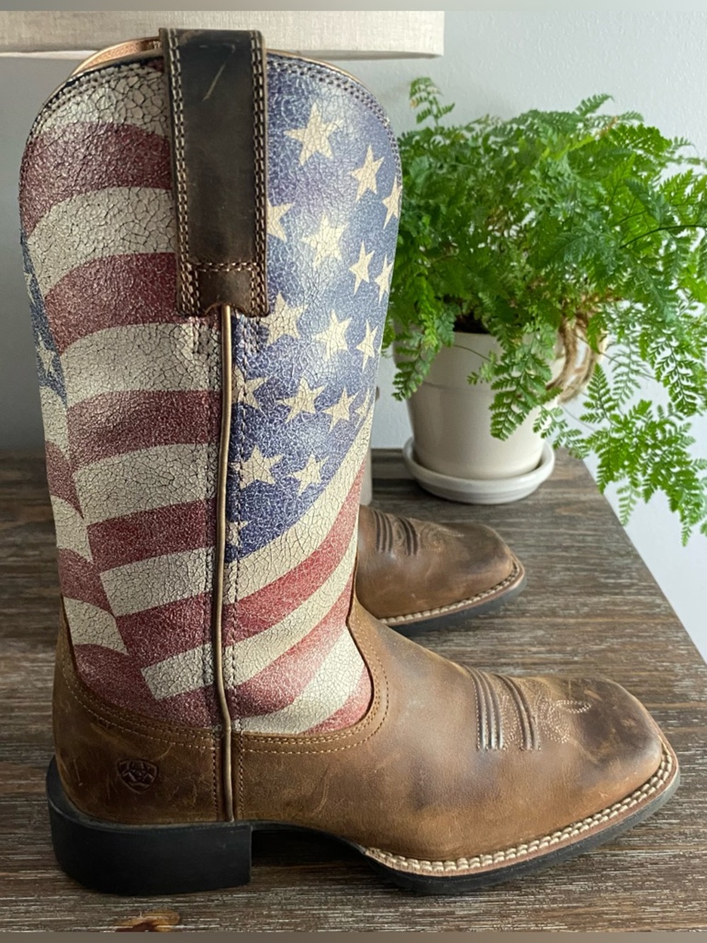 Ariat Level Up Patriot Leather Western Cowgirl Cowboy Boots American Flag 6.5B - Picture 9 of 14